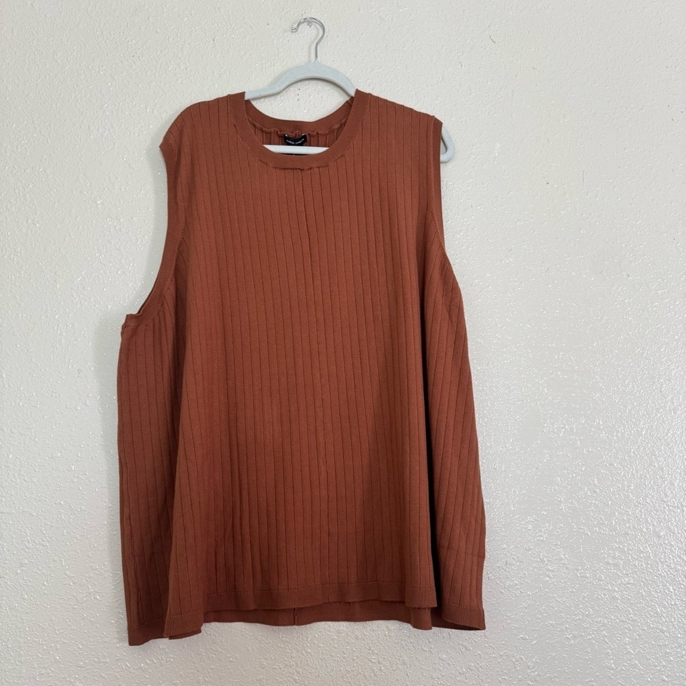 Universal Standard Savvy Fine Knit Sweater Vest in Cinnamon Minimalist Classic